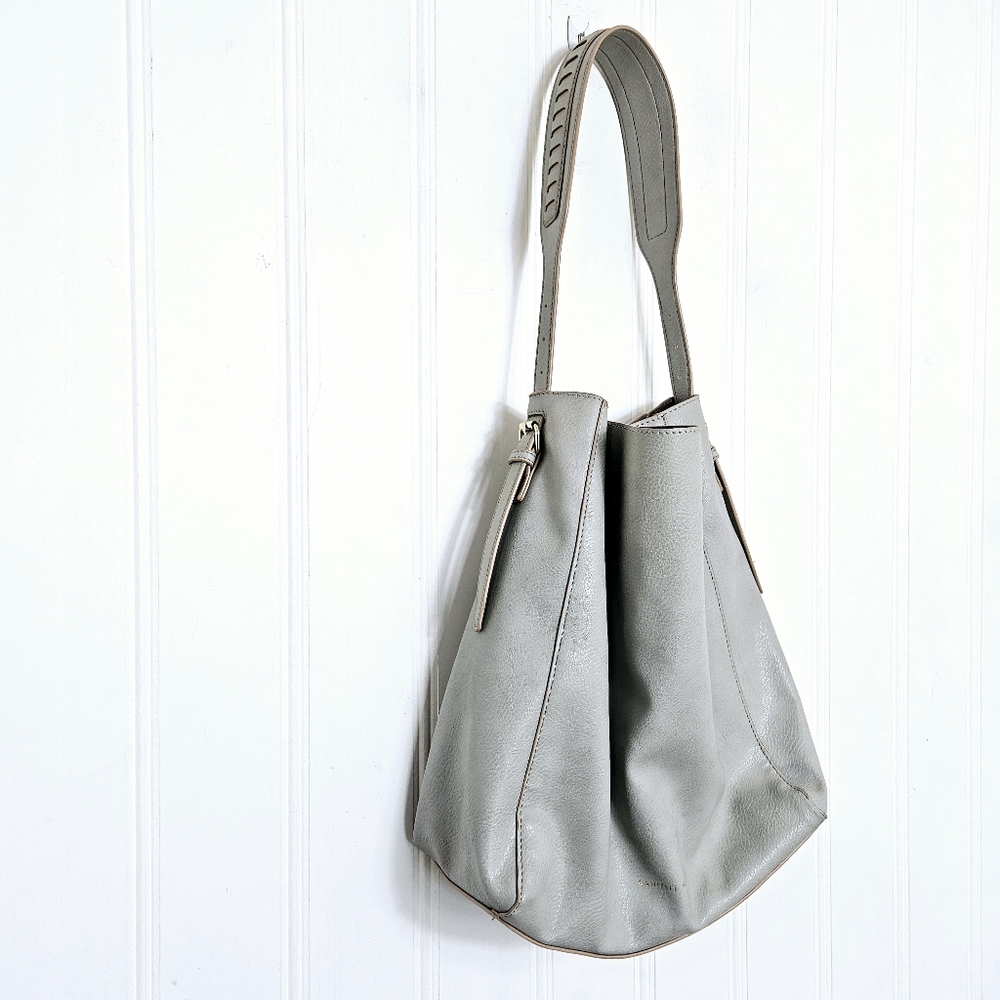 Danielle Nicole Gray Tan Faux Leather Hobo Tote Large Slouchy Shoulder Bag